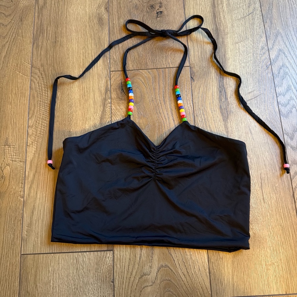 Black Beaded Halter Crop Top